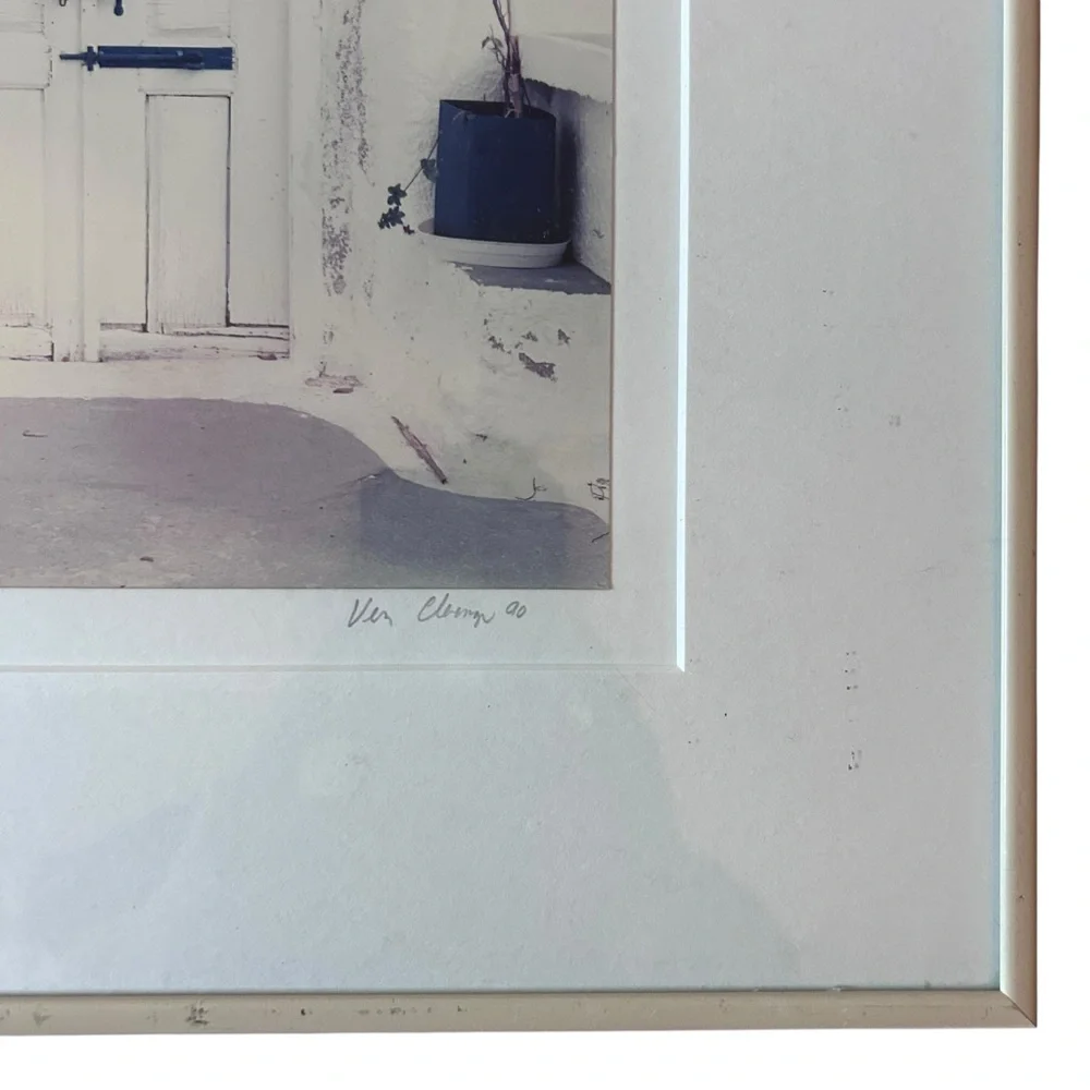 Vintage Santorini Doorway Framed Photograph Print Signed 1990 Vern Clevenger